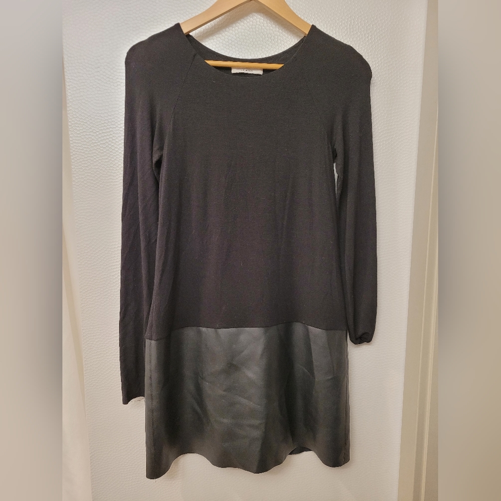 Bailey 44 Black Faux Leather Trim Long Sleeve Black Dress Size Small